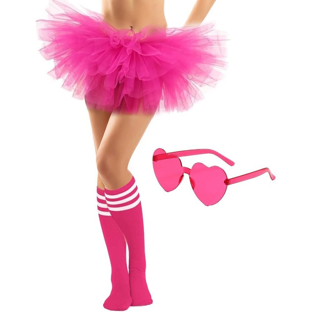 Adult Tulle Tutu Skirt Set with Heart Sunglasses & Socks Pink Party Wear
